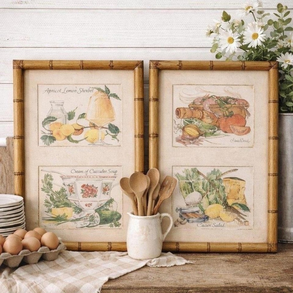 Vintage Set of 2 Framed Botanical Kitchen Prints Vintage recipe cards